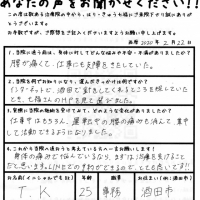 仕事中はもちろん、運転中の腰の痛みも消えて、集中して活動できるようになりました。