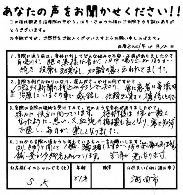 血液の循環も良くなり寒さ知らずで過し、毎日が楽しくなりました。